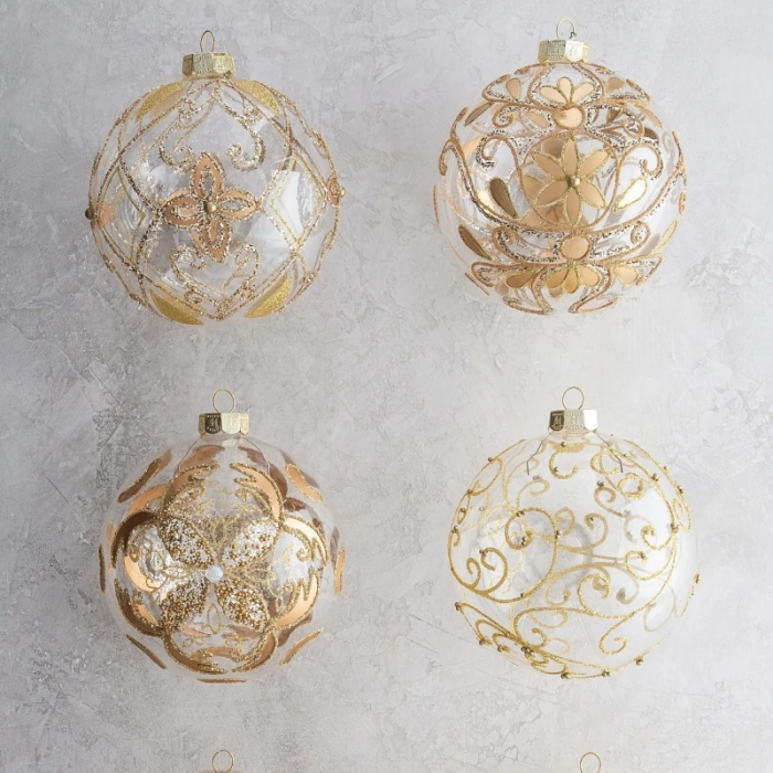 Christams tree hanging ornament, clear glass ball with gold glitter