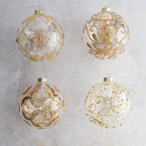 Christams tree hanging ornament, clear glass ball with gold glitter