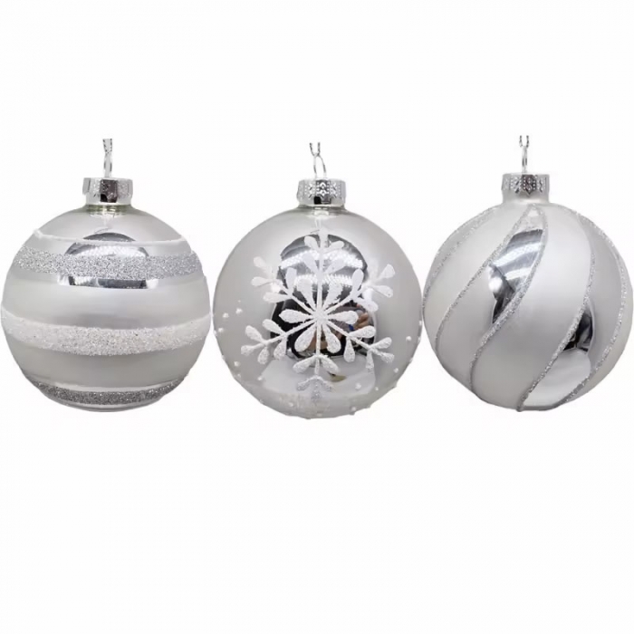 Christams tree hanging ornament,Matte silver glass ball,onion,finial