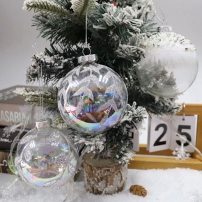 Christams tree hanging ornament, Clear glass ball with silver glitter