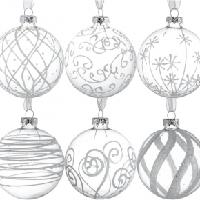 Christams tree hanging ornament, Clear glass ball with white glitter