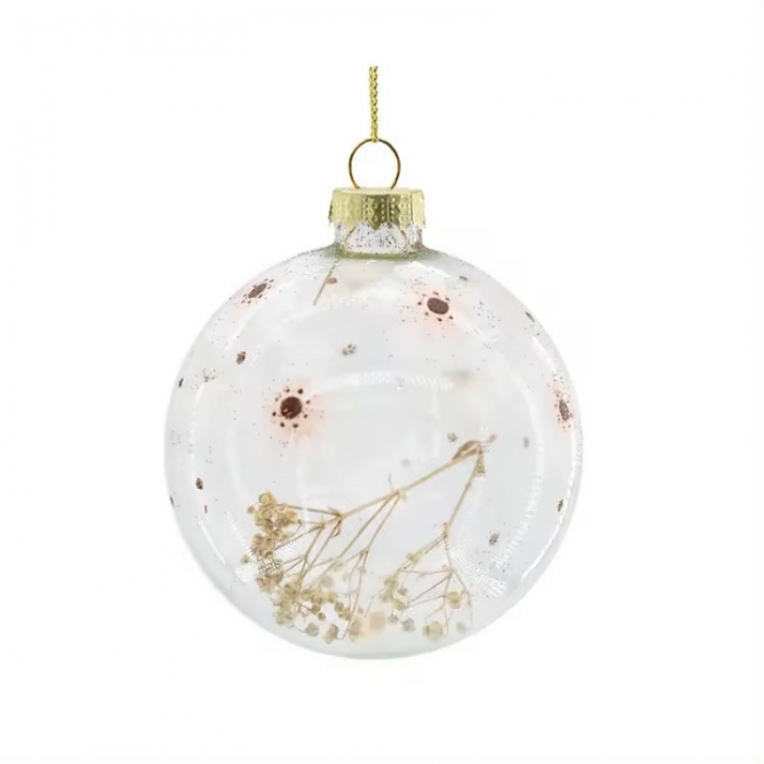 Christams tree hanging ornament, Clear glass ball with gold glitter