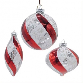 Christams tree hanging ornament,Shiny red and silver glass ball,onion,finial
