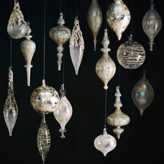Christams tree hanging ornament,Clear and white glass ball,onion,finial