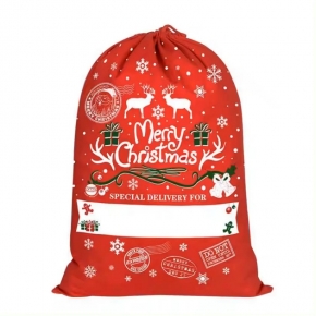 Red Drawstring Stripe Christmas Bag Canvas Santa Sack For Gift