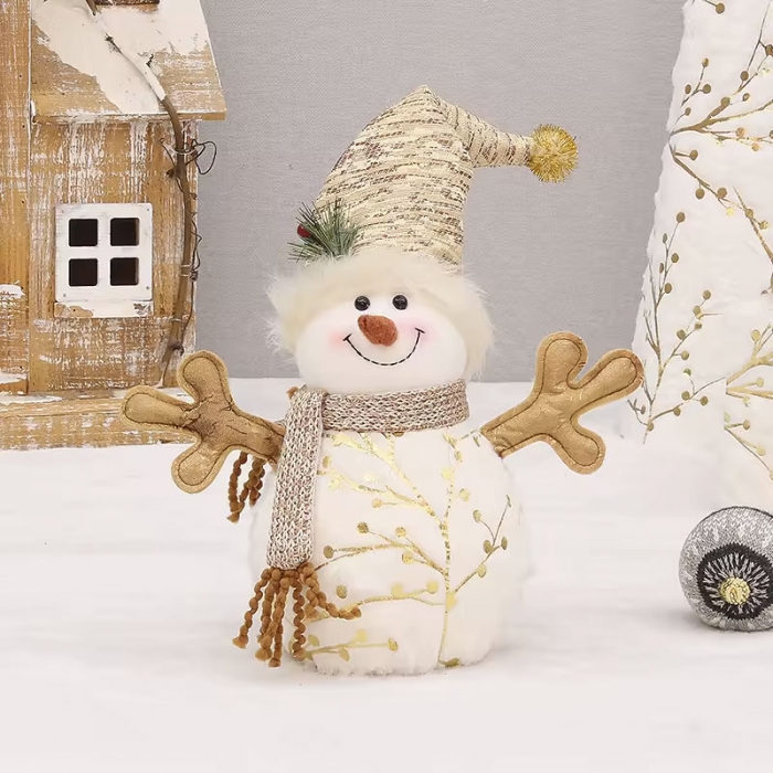 Long fluff printed fabric pointed hat  snowman