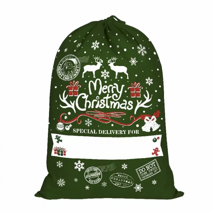 Drawstring Stripe Christmas Bag Canvas Santa Sack For Gift
