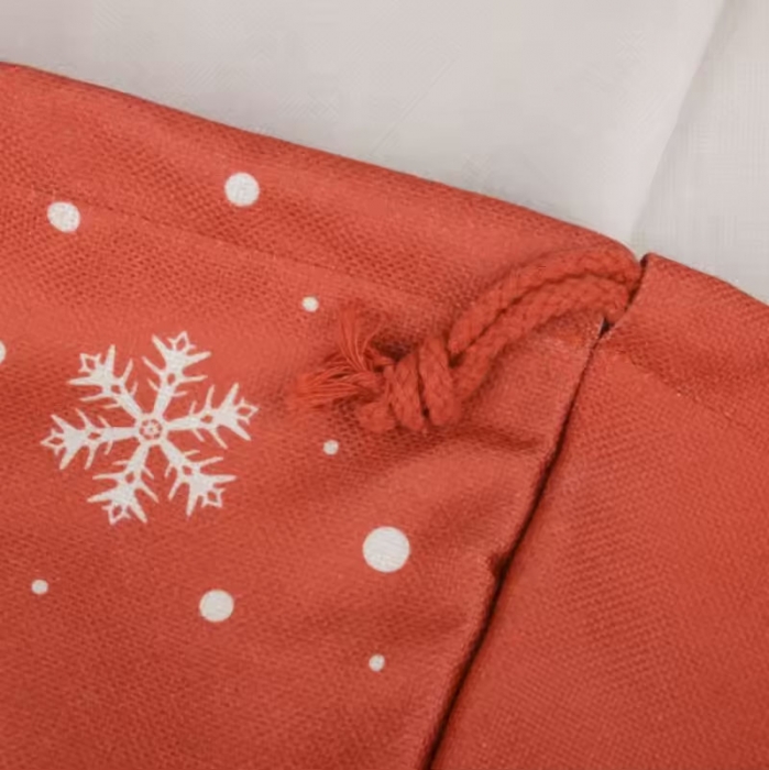 Red Drawstring Stripe Christmas Bag Canvas Santa Sack For Gift