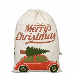 Drawstring Stripe Christmas Bag Canvas Santa Sack For Gift