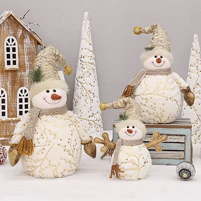 Long fluff printed fabric pointed hat  snowman