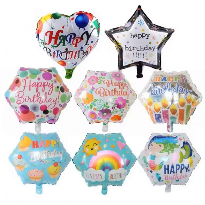 Heart Star Hexagon Happy Birthday Foil Balloon