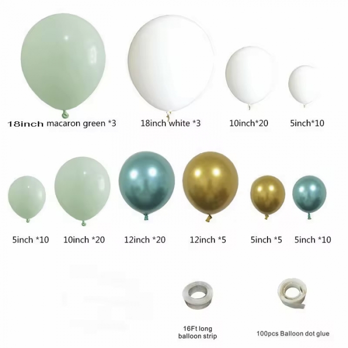 Green White Macaron Balloon Arch Garland Kit 4D Rose