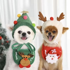 Pets Christmas Tree Hat Polyester Drool Towel Bib
