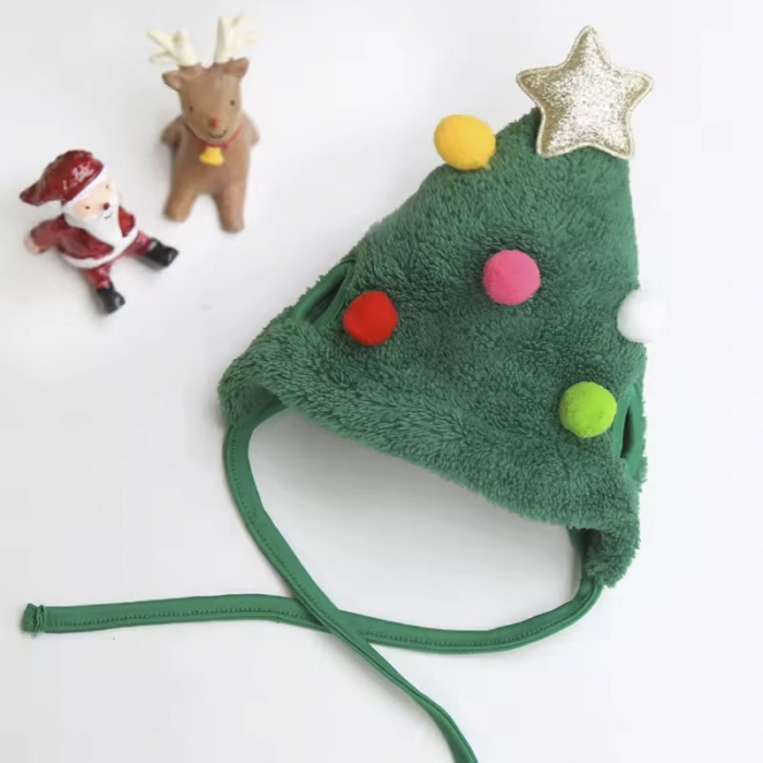Pets Christmas Tree Hat Polyester Drool Towel Bib