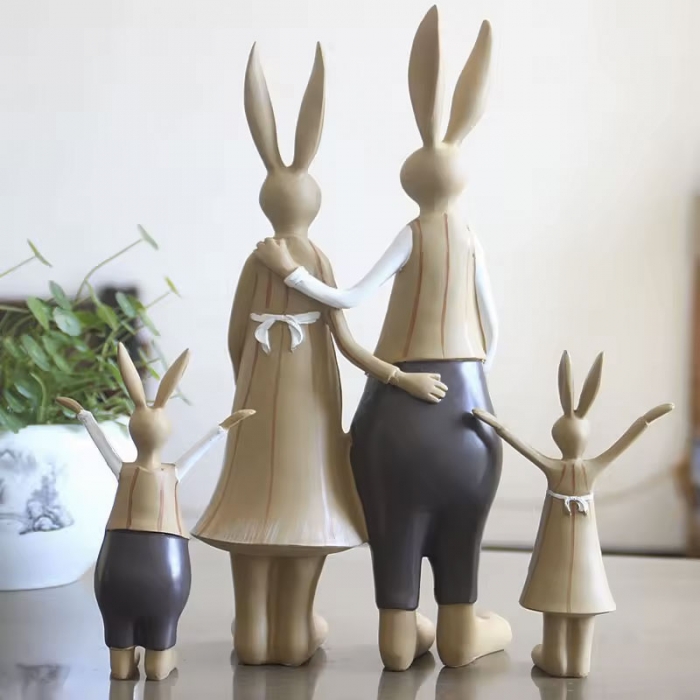 Rabbits Family Handmade Resin Craft Ornament