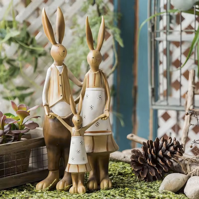 Rabbits Family Handmade Resin Craft Ornament