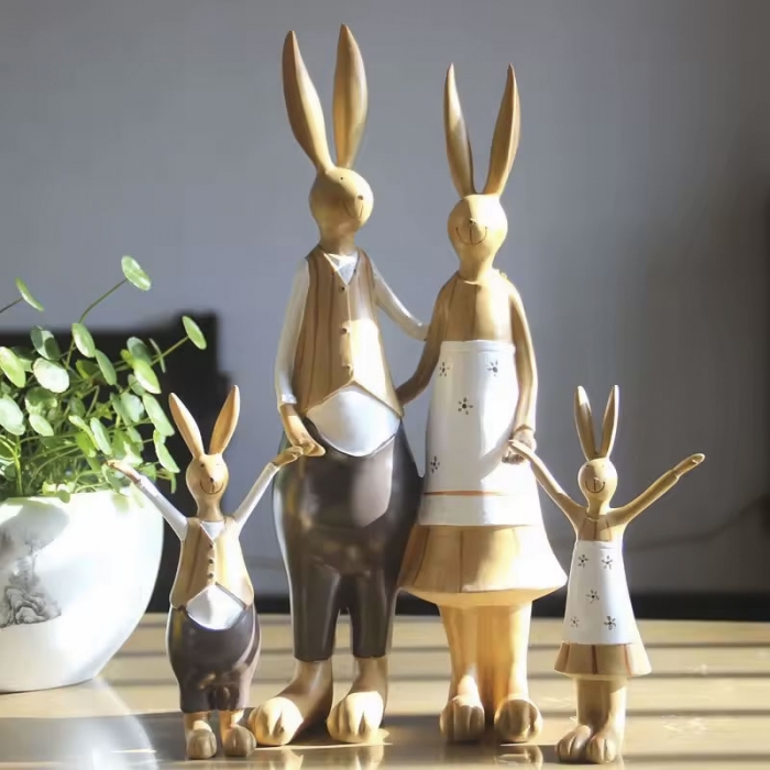 Rabbits Family Handmade Resin Craft Ornament