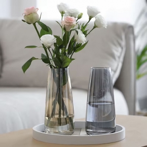 Clear champagne & grey glass vase with luster outside