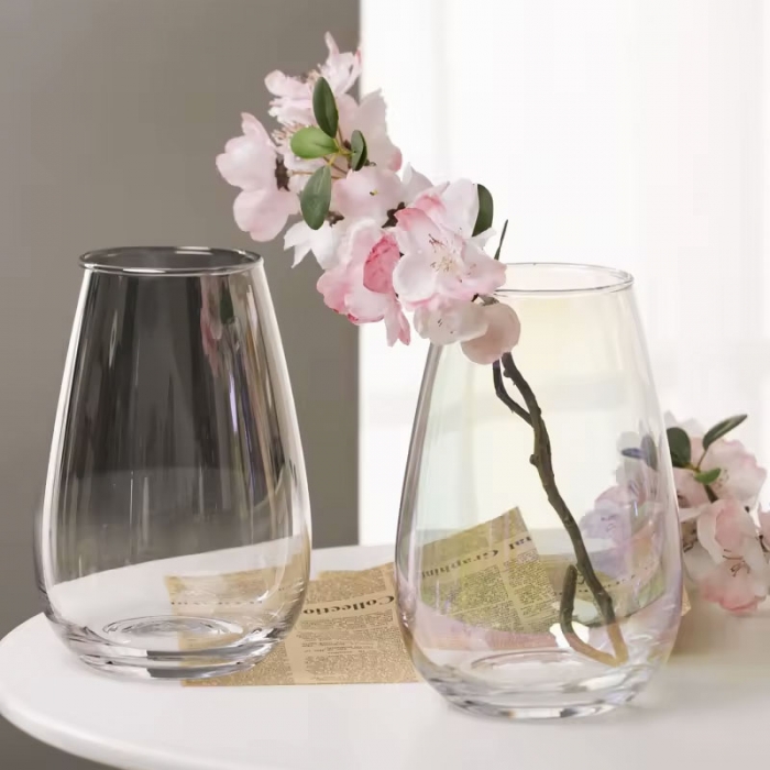 Clear glass vase with luster outside