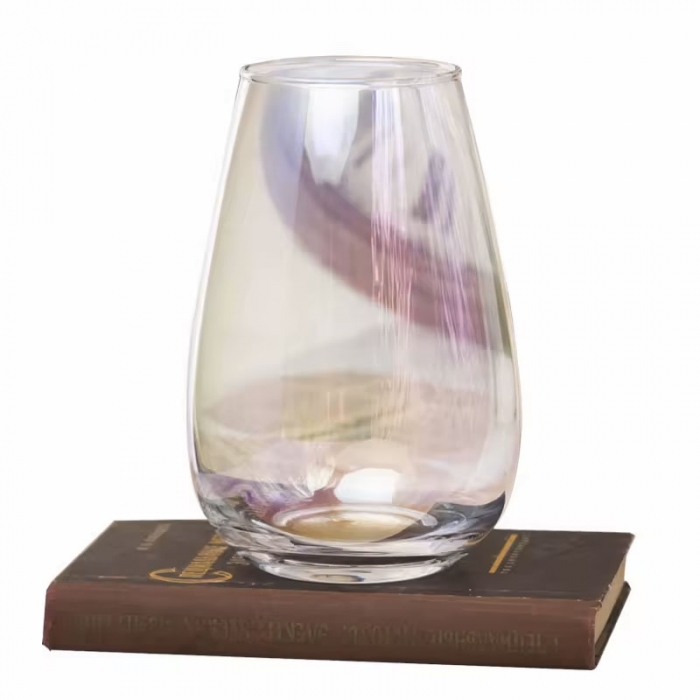 Clear glass vase with luster outside