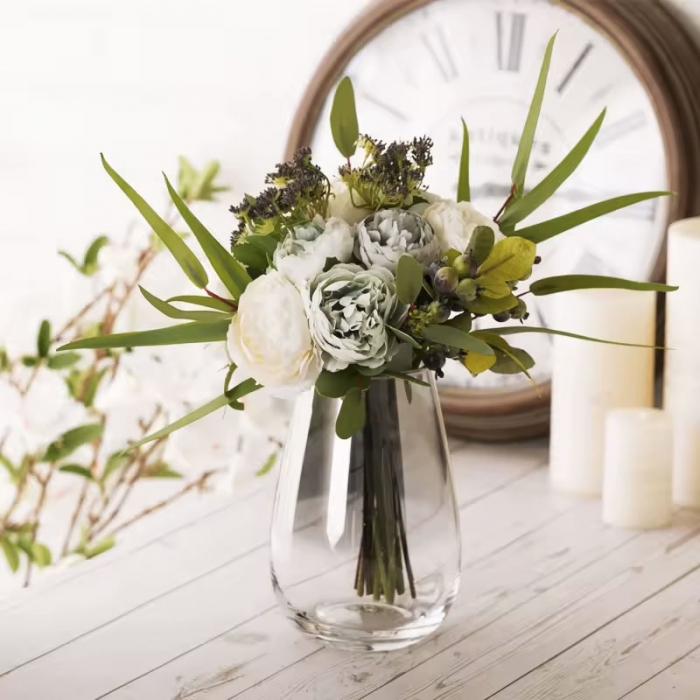 Clear glass vase with luster outside