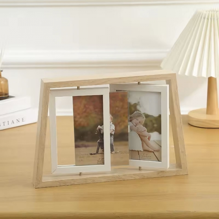 Two Rotating Double Sided Wooden Photo Frame