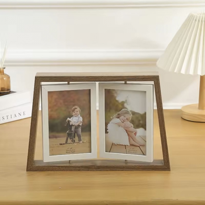 Two Rotating Double Sided Wooden Photo Frame