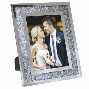 Silver Photo Holder Glass Mirror with Sparkling Crystal