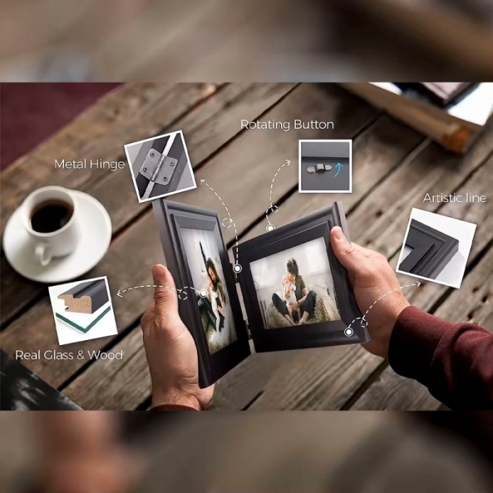 Double Black Wood Folding Picture Frame