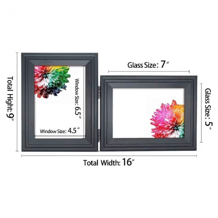 Double Black Wood Folding Picture Frame