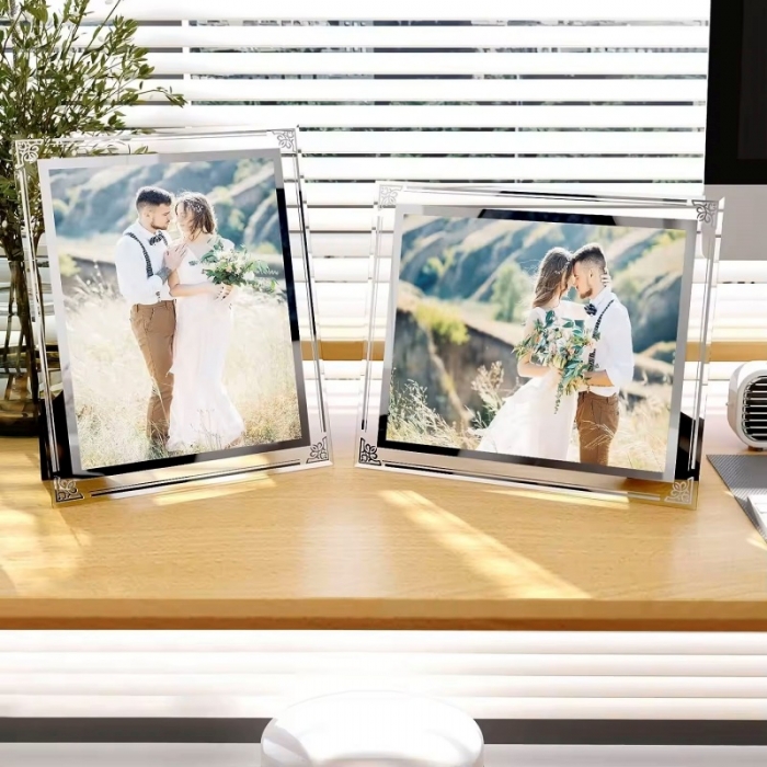 Crystal glass gold photo frame